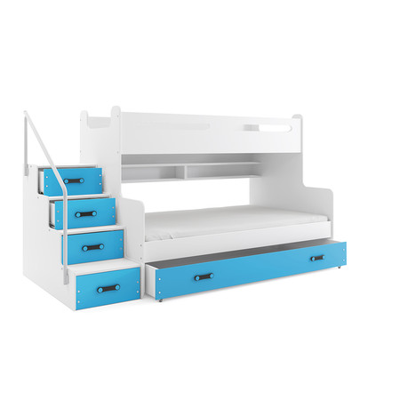 Dětská patrová postel MAX III s úložným prostorem 80x200 cm - bílá Modrá BMS