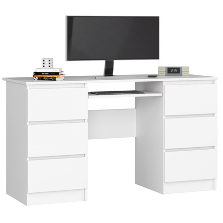 Počítačový stůl A-11 - bílá/bílá lesk Akord