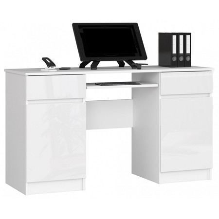 Počítačový stůl A5 - bílá/bílá lesk Akord