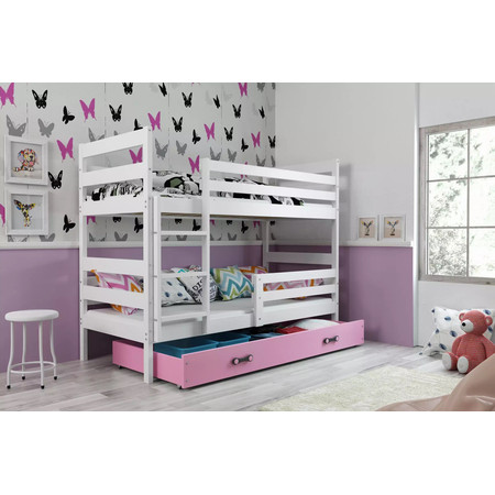 Dětská patrová postel ERYK 90x200 cm - bílá Růžová BMS