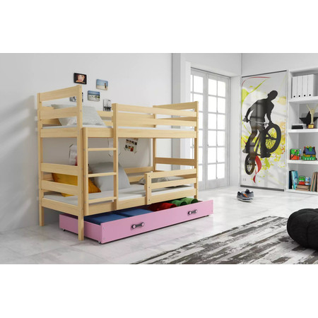 Dětská patrová postel ERYK 90x200 cm - borovice Růžová BMS
