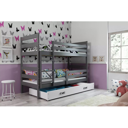Dětská patrová postel ERYK 90x200 cm - grafit Bílá BMS