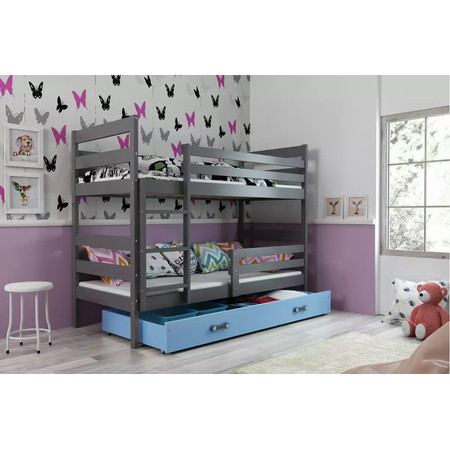 Dětská patrová postel ERYK 90x200 cm - grafit Modrá BMS