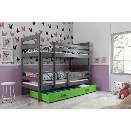 Dětská patrová postel ERYK 90x200 cm - grafit Zelená BMS