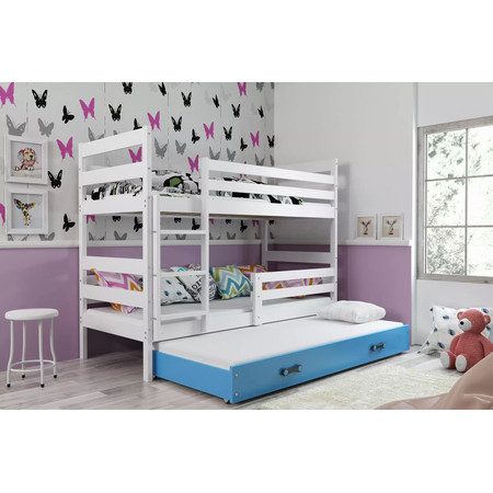 Dětská patrová postel ERYK s výsuvným lůžkem 80x160 cm - bílá Modrá BMS