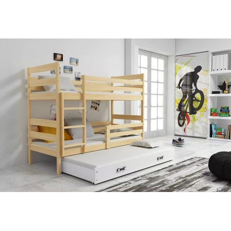 Dětská patrová postel ERYK s výsuvným lůžkem 80x160 cm- borovice Bílá BMS
