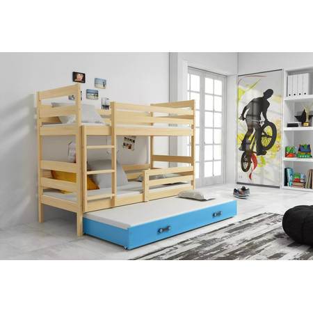 Dětská patrová postel ERYK s výsuvným lůžkem 80x160 cm- borovice Modrá BMS