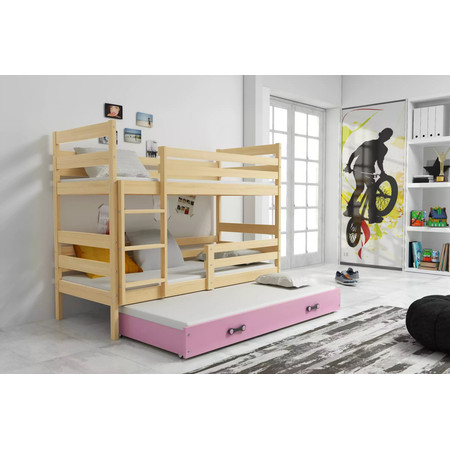 Dětská patrová postel ERYK s výsuvným lůžkem 80x160 cm- borovice Růžová BMS