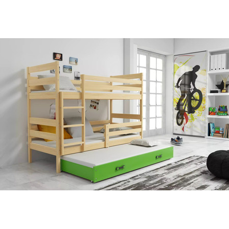 Dětská patrová postel ERYK s výsuvným lůžkem 80x160 cm- borovice Zelená BMS