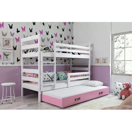 Dětská patrová postel ERYK s výsuvným lůžkem 80x190 cm - bílá Růžová BMS