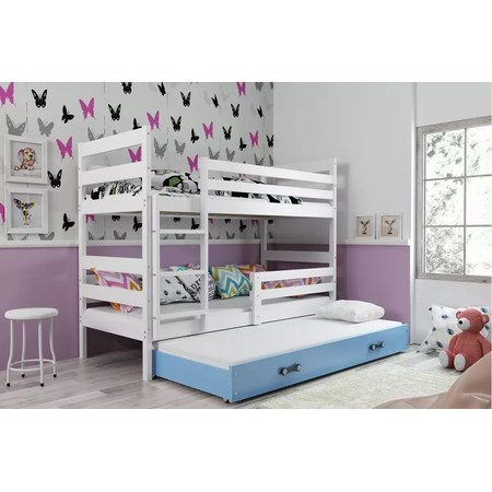 Dětská patrová postel ERYK s výsuvným lůžkem 90x200 cm - bílá Modrá BMS