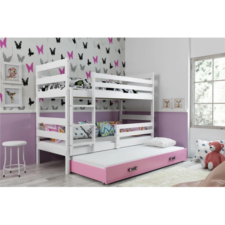 Dětská patrová postel ERYK s výsuvným lůžkem 90x200 cm - bílá Růžová BMS