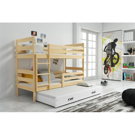 Dětská patrová postel ERYK s výsuvným lůžkem 90x200 cm - borovice Bílá BMS