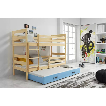 Dětská patrová postel ERYK s výsuvným lůžkem 90x200 cm - borovice Modrá BMS