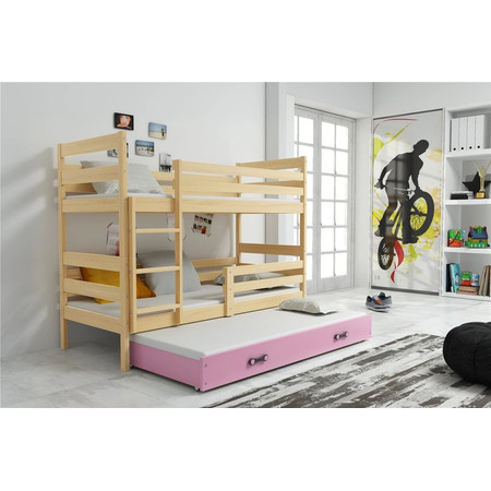 Dětská patrová postel ERYK s výsuvným lůžkem 90x200 cm - borovice Růžová BMS