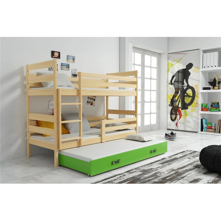 Dětská patrová postel ERYK s výsuvným lůžkem 90x200 cm - borovice Zelená BMS
