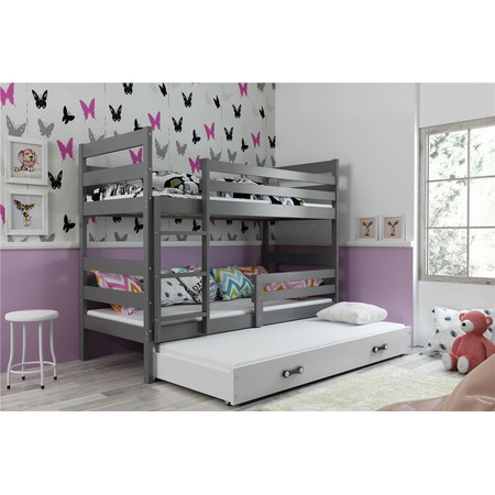 Dětská patrová postel ERYK s výsuvným lůžkem 90x200 cm - grafit Bílá BMS