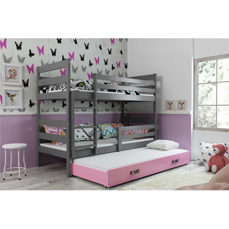 Dětská patrová postel ERYK s výsuvným lůžkem 90x200 cm - grafit Růžová BMS