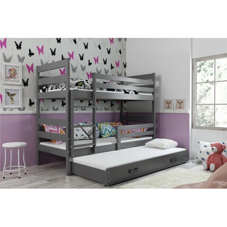 Dětská patrová postel ERYK s výsuvným lůžkem 90x200 cm - grafit Šedá BMS