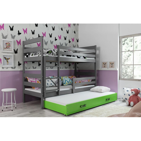 Dětská patrová postel ERYK s výsuvným lůžkem 90x200 cm - grafit Zelená BMS