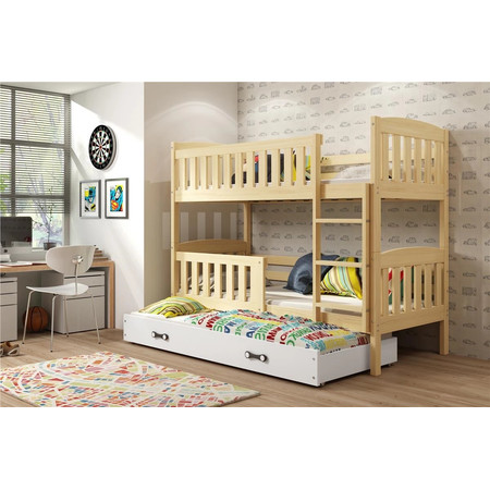 Dětská patrová postel KUBUS s úložným prostorem 90x200 cm - borovice Bílá BMS