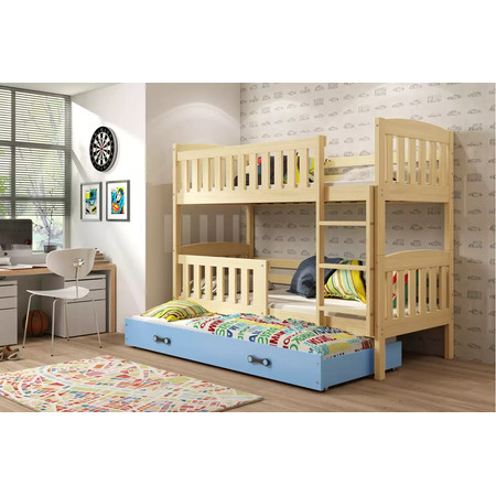 Dětská patrová postel KUBUS s úložným prostorem 90x200 cm - borovice Modrá BMS