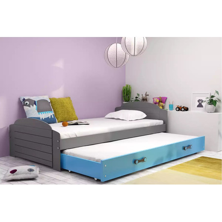Dětská postel LILI s výsuvným lůžkem 90x200 cm - grafit Modrá BMS