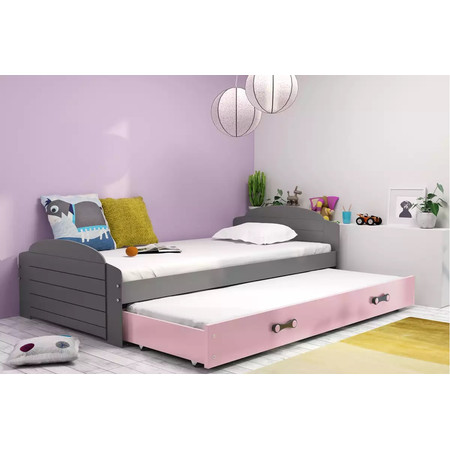 Dětská postel LILI s výsuvným lůžkem 90x200 cm - grafit Růžová BMS